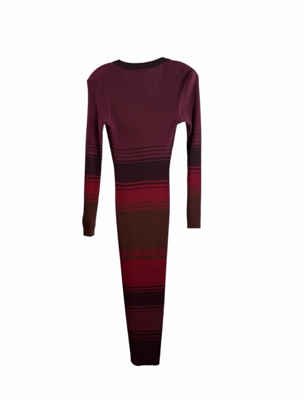 STAUD Striped Ribbed Button-Front Maxi Dress in Burgundy and Red - Picture 4 of 5